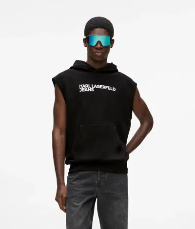 Kl Jeans Sleeveless Logo Hoodie In Black