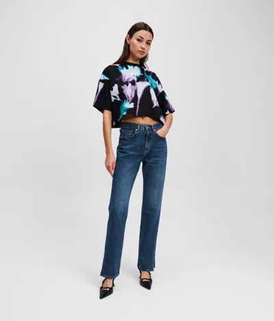 Kl Jeans Split-hem High-rise Straight Jeans In Blue