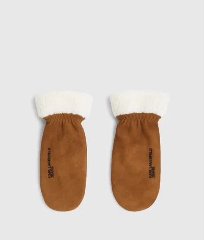 Kl Jeans Suede Mittens In Marron