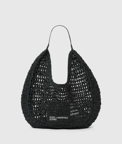 Kl Jeans Summery Woven Hobo Bag In Black