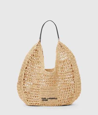 Kl Jeans Summery Woven Hobo Bag In Brown