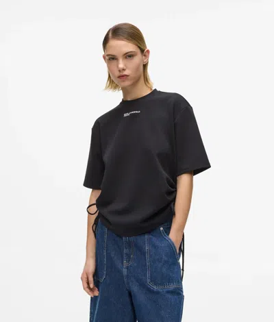 Kl Jeans Tie Detail Ruched T-shirt In Black