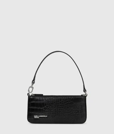 Kl Jeans Transformable Croco Pouch In Black