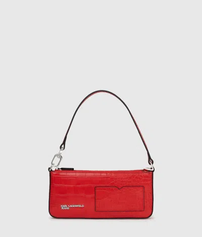 Kl Jeans Transformable Croco Pouch In Red