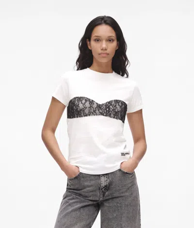 Kl Jeans T-shirt À Appliqué En Dentelle In White