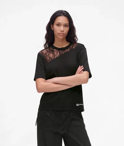 Kl Jeans T-shirt À Empiècements En Dentelle In Noir