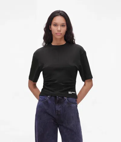 Kl Jeans T-shirt Froncé À Manches Larges In Noir