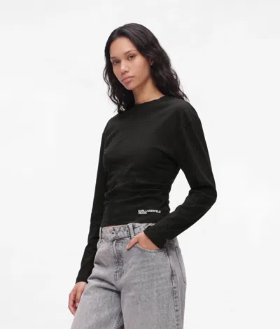 Kl Jeans T-shirt Froncé À Manches Longues In Noir