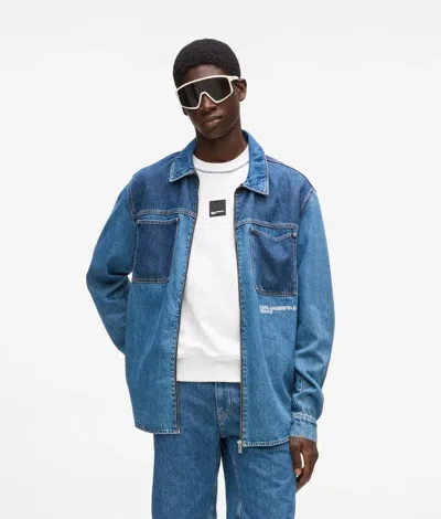 Kl Jeans Two Tone Denim Overshirt In Blue