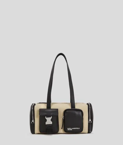 Kl Jeans Utility Canvas Shoulder Bag In Sand