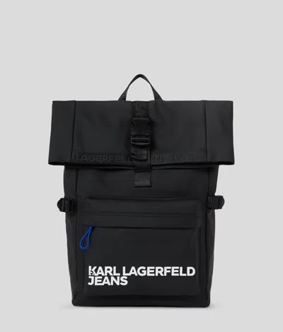 Kl Jeans Utility Coated Roll-top Backpack In Black