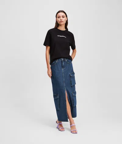 Kl Jeans Utility Denim Maxi Skirt In Blue