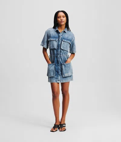 Kl Jeans Utility Denim Shirt Dress In Blue