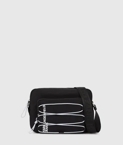 Kl Jeans Utility Drawstring Camera Bag In Black
