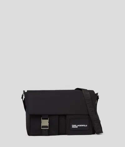 Kl Jeans Utility Nylon Messenger Bag In Black
