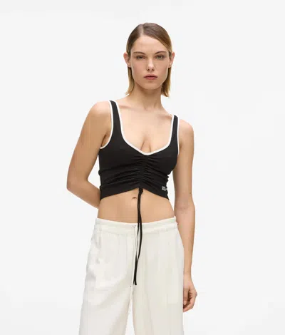 Kl Jeans V-neck Ruched Tank Top In Black