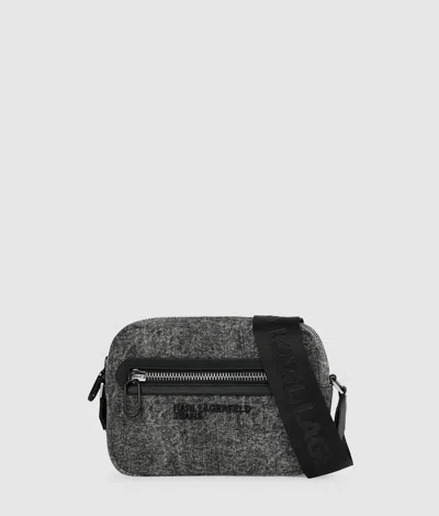 Kl Jeans Washed Denim Crossbody Bag In Black