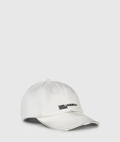 Kl Jeans Washed Logo Cap In White