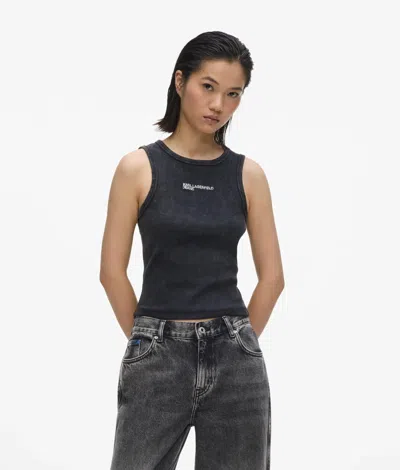 Kl Jeans Washed Ribbed Tank Top In Black