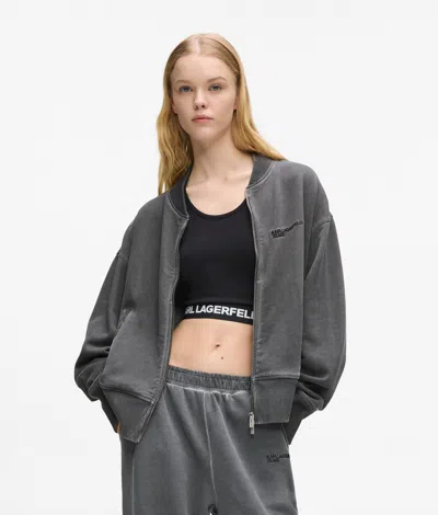 Kl Jeans Washed Zip-up Bomber Sweatshirt In Metallic