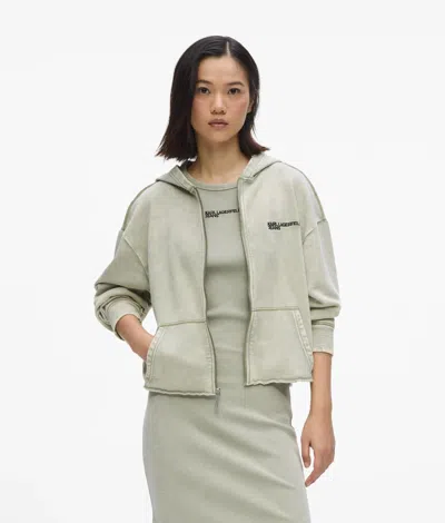 Kl Jeans Washed Zip-up Hoodie In Neutral