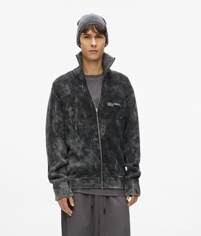 Kl Jeans Washed Zip-up Sweater In Black