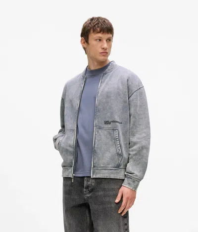 Kl Jeans Washed Zip-up Sweatshirt In Gray