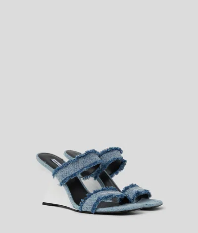 Kl Jeans Waverly Twin Strap Denim Heeled Sandals In Blue
