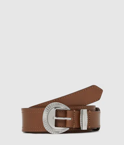 Kl Jeans Western Round Buckle Belt In Brown