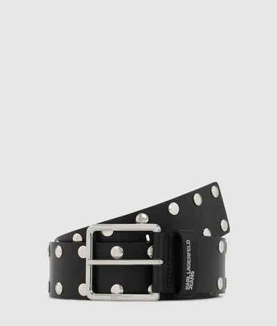 Kl Jeans Wide Studded Belt In Black