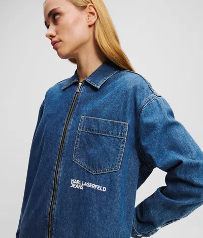 Kl Jeans Zip-front Denim Shirt In Blue