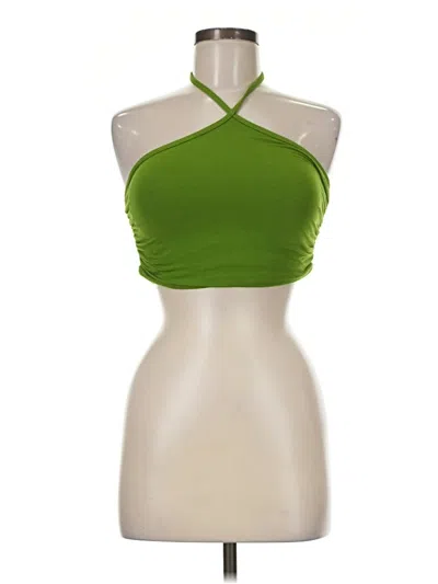 Pre-owned Klassy Network Tank Top Green Solid Pattern Tie Neck Tops