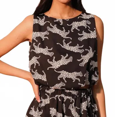 Kld. Signature Animal Print Bubble Hem Crop Top In Black