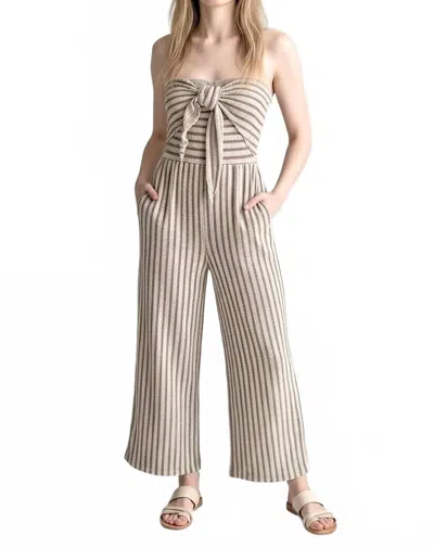 Kld. Signature Carrie Strapless Jumpsuit In Cream/tan Stripe In Neutral