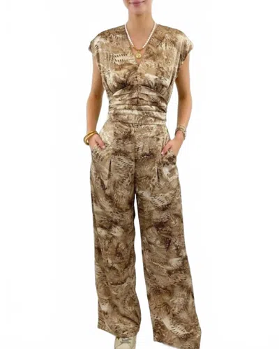 Kld. Signature Cella Pleated Top And Pants Set In Beige In Brown