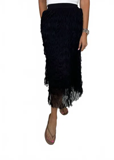 Kld. Signature Chiffon Crinkled Midi Skirt In Textured Black
