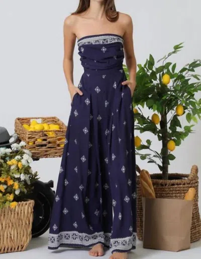 Kld. Signature Denny Strapless Jumpsuit In Navy /white Print In Blue