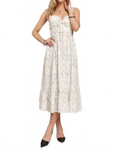 Kld. Signature Floral Print Smocking Detail Midi Dress In Lavender In White