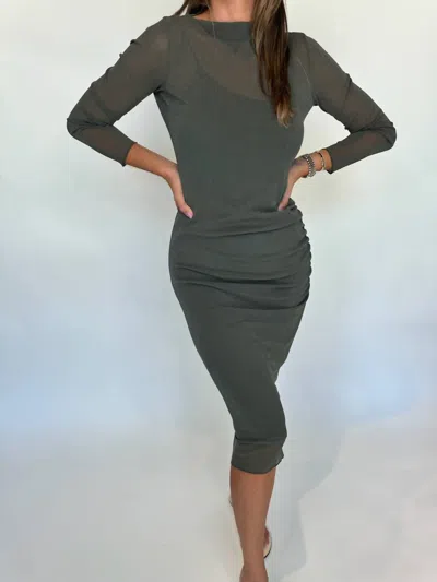 Kld. Signature Lurex Mesh Drape Dress In Olive In Green
