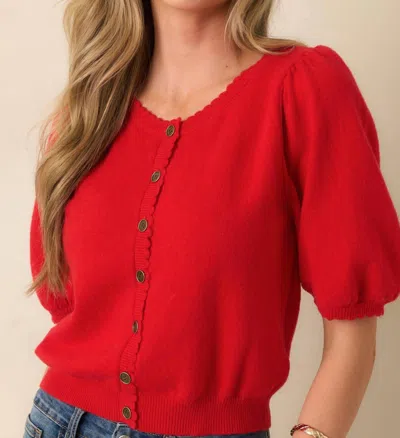 Kld. Signature Puffed Sleeve Cardigan In Red