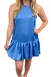 Kld. Signature Satin Bubble Hem Dress In Royal Blue. In Multi