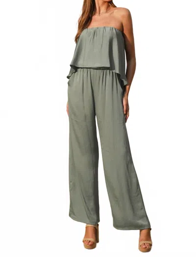 Kld. Signature Satin Cascade Strapless Jumpsuit In Green
