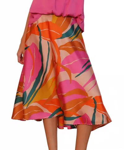 Kld. Signature Satin Printed Swing Midi Skirt In Pink
