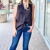 Kld. Signature Satin Surplice Shoulder Pleated Top In Black In Black