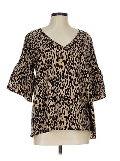 Pre-owned Kld. Signature Short Sleeve Blouse In Brown