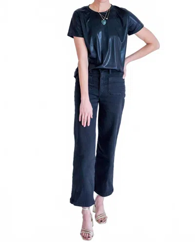 Kld. Signature Short Sleeve Metallic Top In Black