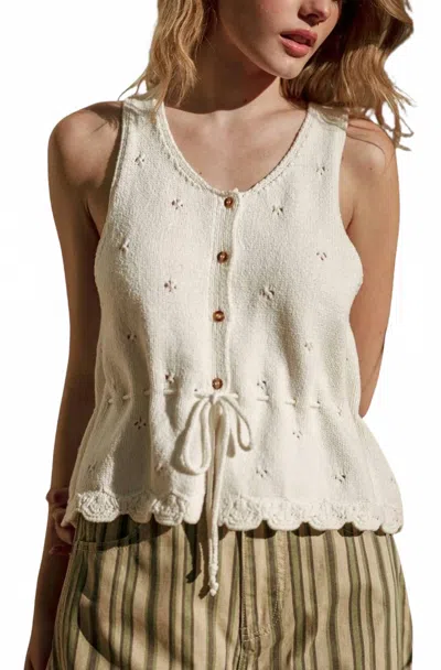 Kld. Signature Sleeveless Knit Vest With Drawstring Tie In Beige In White