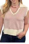 Kld. Signature Stipe Sleeveless Sweater In Pink & White In Neutral