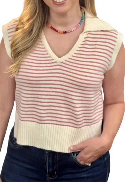 Kld. Signature Stipe Sleeveless Sweater In Pink & White In Neutral