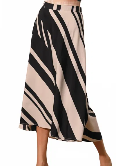 Kld. Signature Striped Swing Midi Skirt In Black In Animal Print